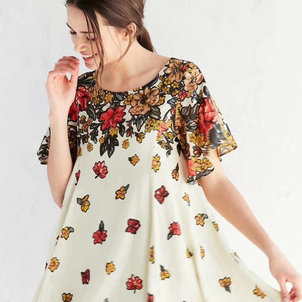 UO |  Floral Fields Flutter-sleeve Frock Dress